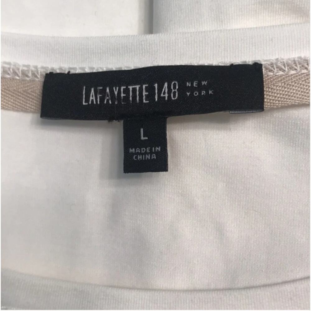NEW! Lafayette 148 New York Stretch Cotton Tee in WHITE (L) - Picture 12 of 13